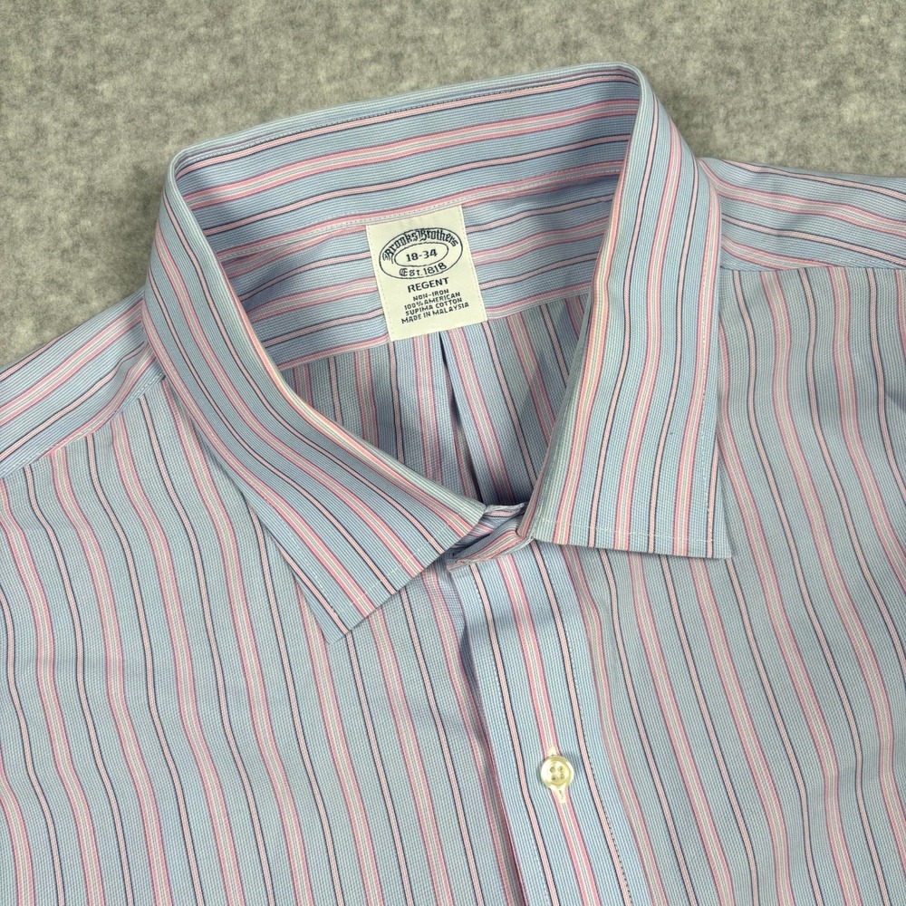 Brooks Brothers Shirt Mens 18/34 Regent 1818 Non Iron French Cuff Stripes Dress